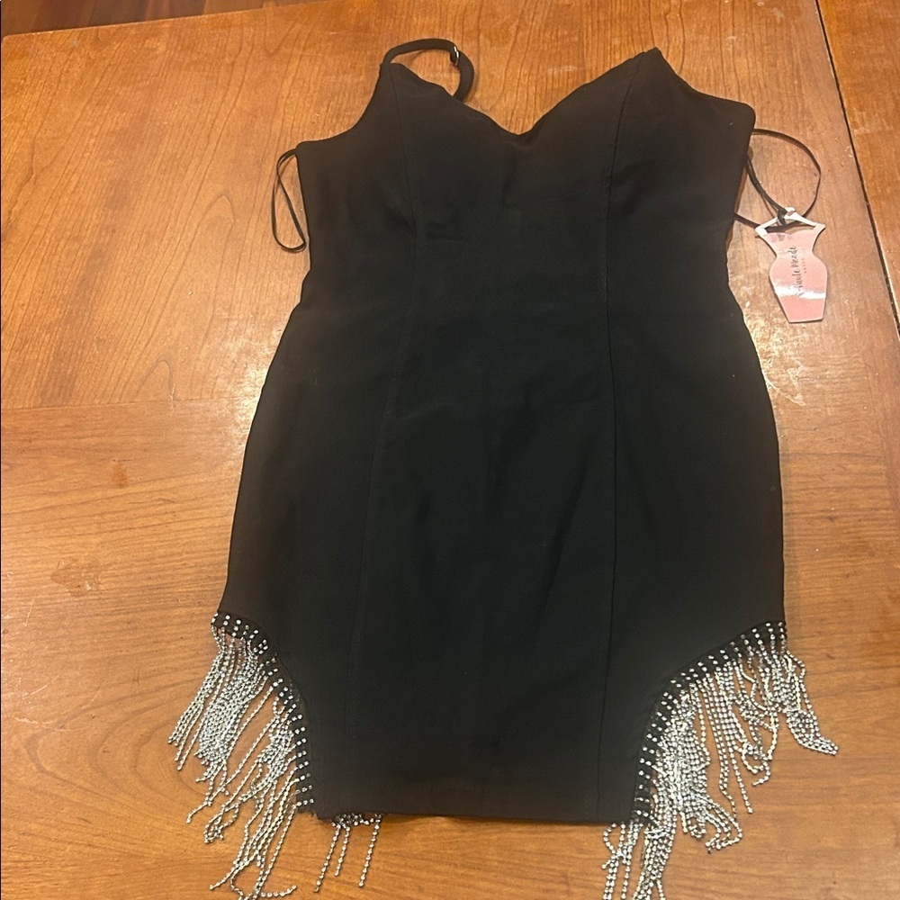 Haute Monde Black Dress With Rhinestone Fringe NWT size Medium - Picture 4 of 7